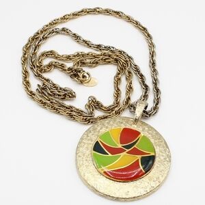 Vintage Beeline enamel & mirror necklace